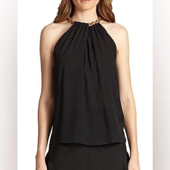 Diane Von Furstenberg Aubrey Silk Chain Trim Halter Top Black XS - Picture 1 of 9